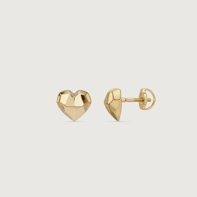 Faceted Heart Gold Stud Earrings,,hi-res image number null