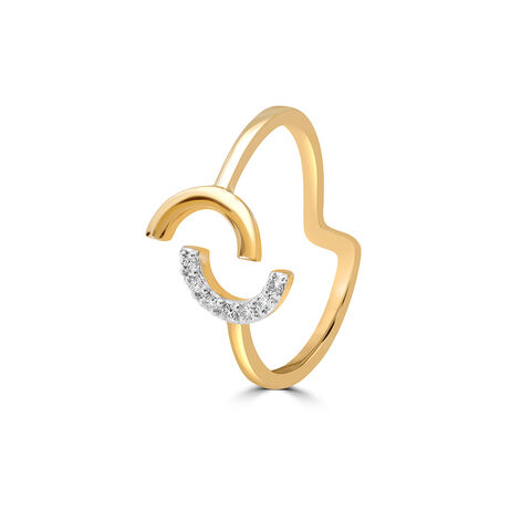 14KT Adjustable Golden Crescent Diamond Ring
