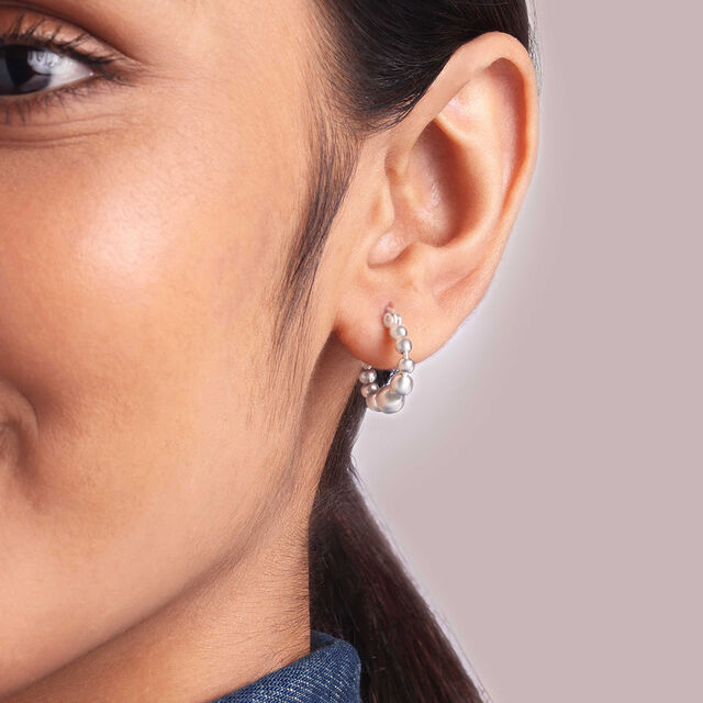 Beaded Radiance Silver Hoop Earrings,,hi-res image number null