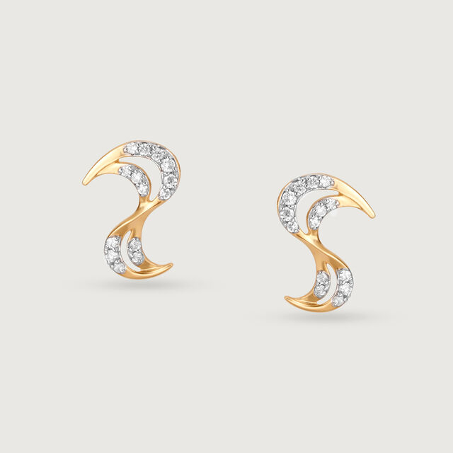 Golden Surf 14 Kt Gold & Diamond Stud Earrings,,hi-res image number null