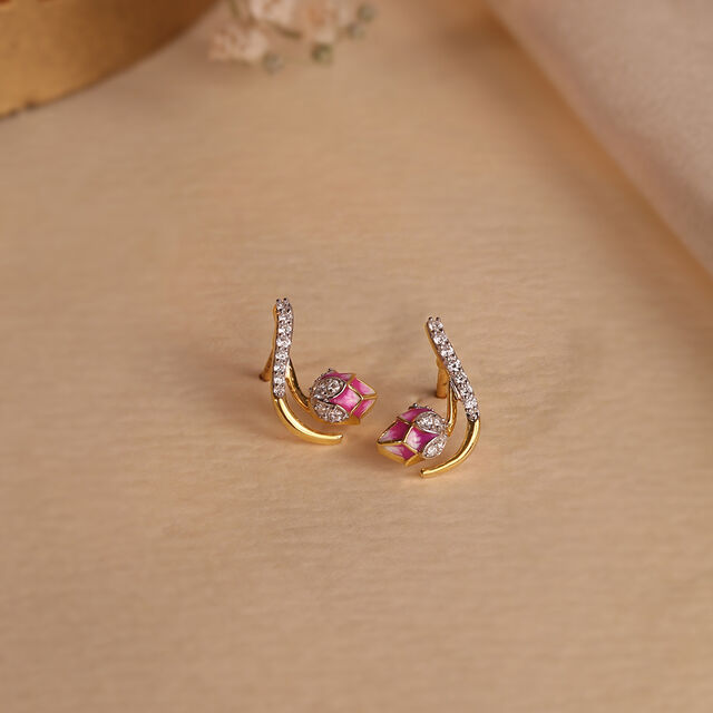 Delicate Rosebud Gold & Diamond Stud Earrings,,hi-res image number null