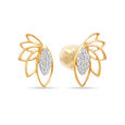 14KT Yellow Gold Delightful Leafy Flutter Diamond Stud Earrings,,hi-res view 3