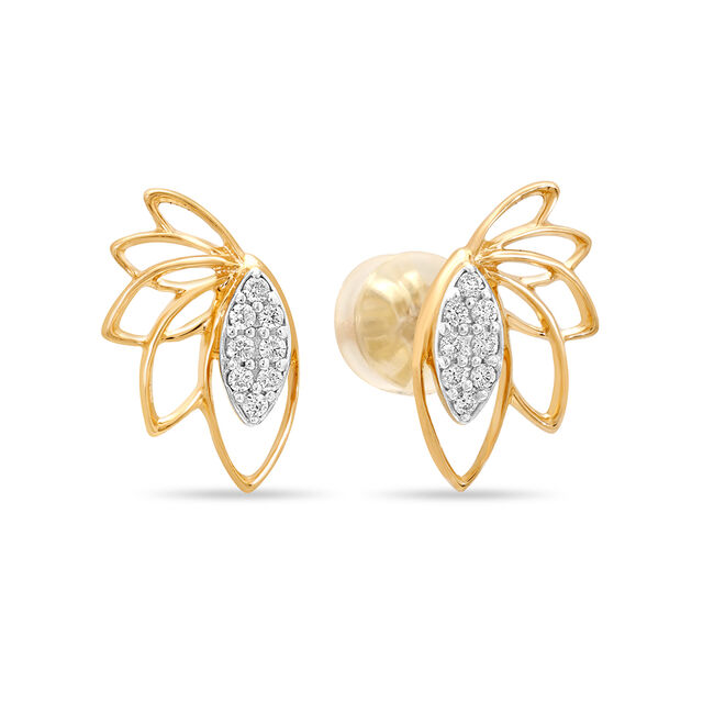 14KT Yellow Gold Delightful Leafy Flutter Diamond Stud Earrings,,hi-res view 3