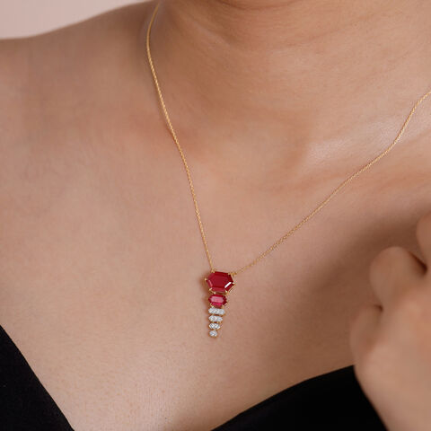 Dramatic Red Lariat Gold Necklace