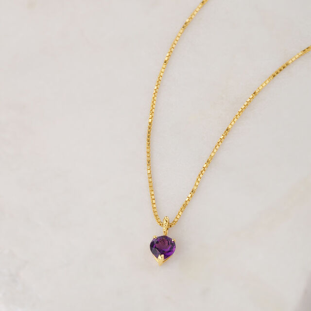 Heart of Amethyst 14 Kt Gold Chain and Pendant,,hi-res image number null