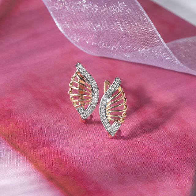Curvy Radiance Gold & Diamond Hoop Earrings,,hi-res image number null