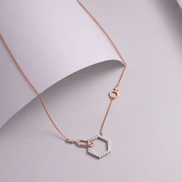 Modern Hexagon Rose Gold & Diamond Necklace,,hi-res image number null
