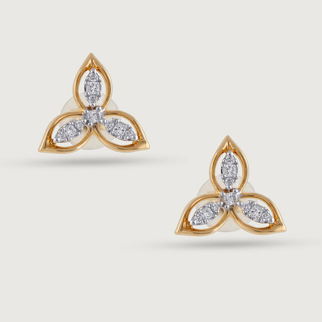 Elegant Petal Gold & Diamond Stud Earrings,,hi-res image number null