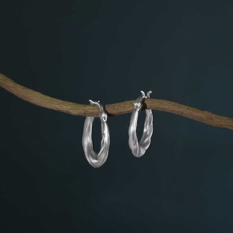 Twisted Beam Silver Hoop Earrings