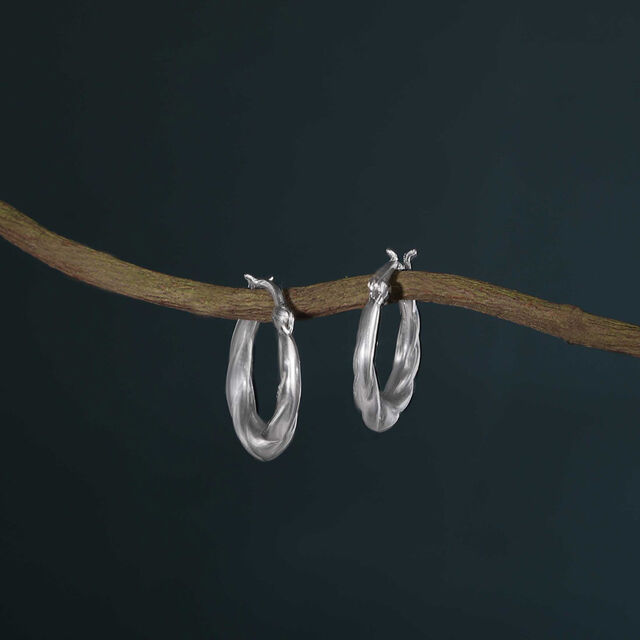Twisted Beam Silver Hoop Earrings,,hi-res image number null