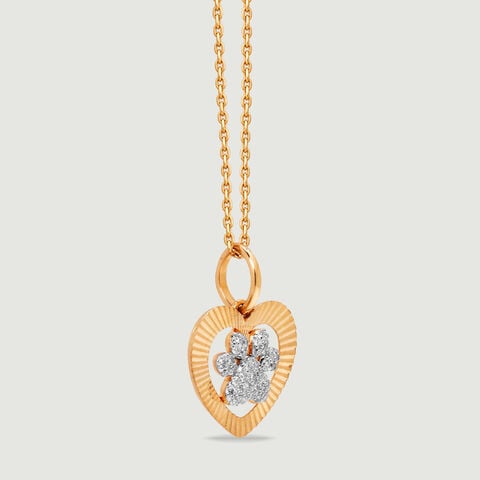 Playful Paw Diamond Heart Necklace