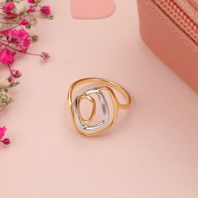14KT Yellow-White Gold Oval Finger Ring With Openwork,,hi-res image number null