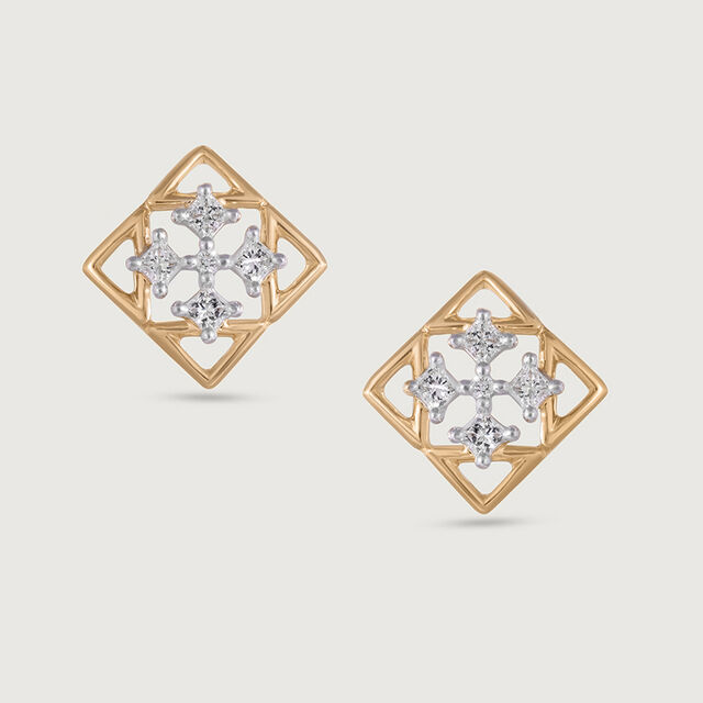 Chic Square Gold & Diamond Stud Earrings,,hi-res image number null