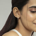 Oval Chic Gold & Diamond Hoop Earrings,,hi-res view 2