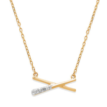 14 KT Yellow Gold Sleek Style Diamond Pendant with Chain