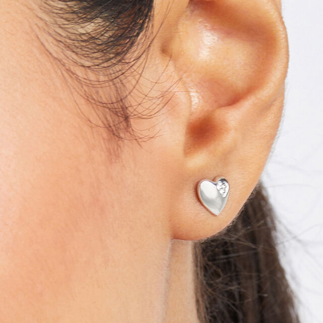 Cheeky Hearts Silver Stud Earrings,,hi-res image number null