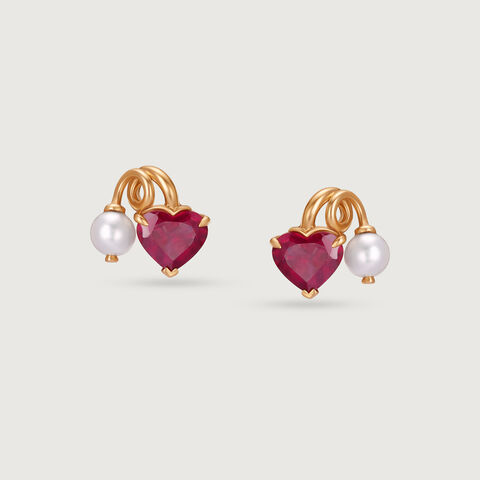 Scarlet Love Pearl & Gold Stud Earrings