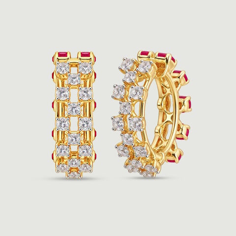 Graphic Triple Row Sapphire and Ruby Hoop Earrings