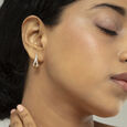 Art Deco Gold & Diamond Hoop Earrings,,hi-res view 2