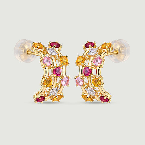 Warm Radiant Citrine Sapphire and Garnet Hoop Earrings