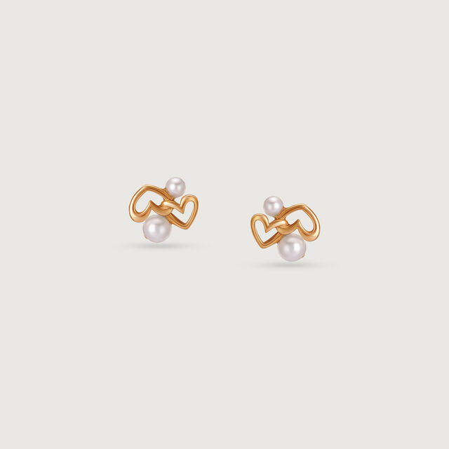 Entwined Hearts Pearl & Gold Stud Earrings,,hi-res image number null