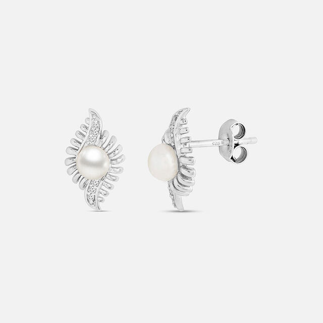 Alluring Pearl Silver Stud Earrings,,hi-res image number null