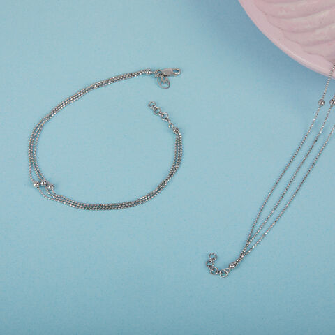 Triple Bead Silver Anklet