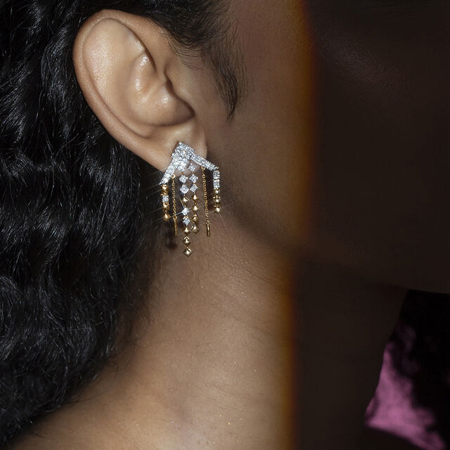 Retro Rhythm Gold & Diamond Drop Earrings,,hi-res image number null