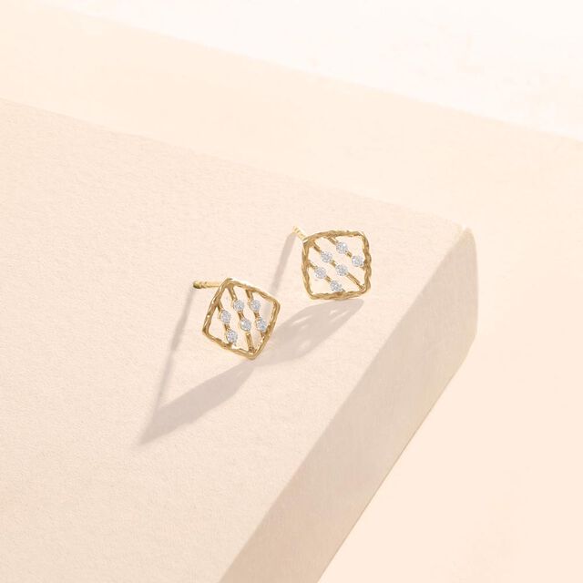 Radiant Grid Diamond Stud Earrings,,hi-res image number null