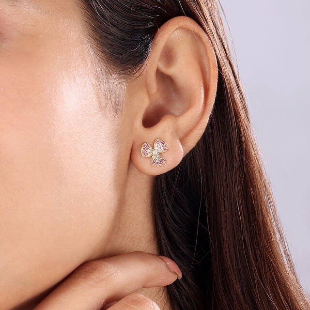 14KT Yellow Gold Floral Elegance Diamond Earrings,,hi-res image number null