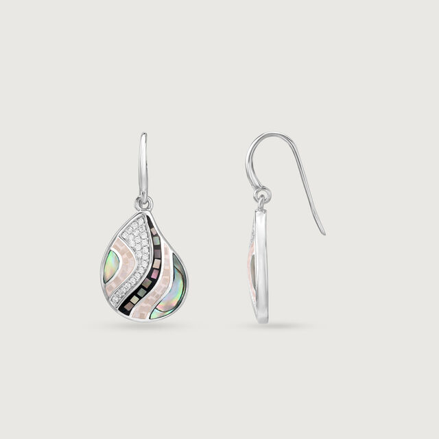 Mother of Pearl Aqua Silver Hoop Earrings,,hi-res image number null