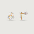 Floral Swirl Gold & Diamond Stud Earrings,,hi-res view 4