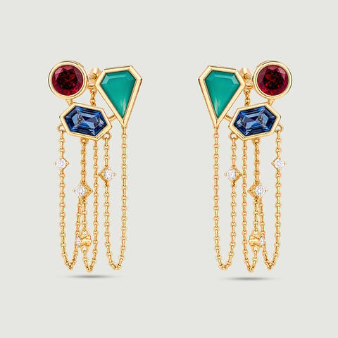 Harmonious Cascading Onyx Topaz and Garnet Drop Earrings