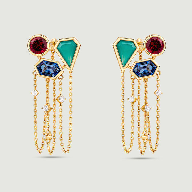 Harmonious Cascading Onyx Topaz and Garnet Drop Earrings,,hi-res image number null