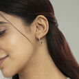 Minimalist Chic Gold & Diamond Hoop Earrings,,hi-res view 2