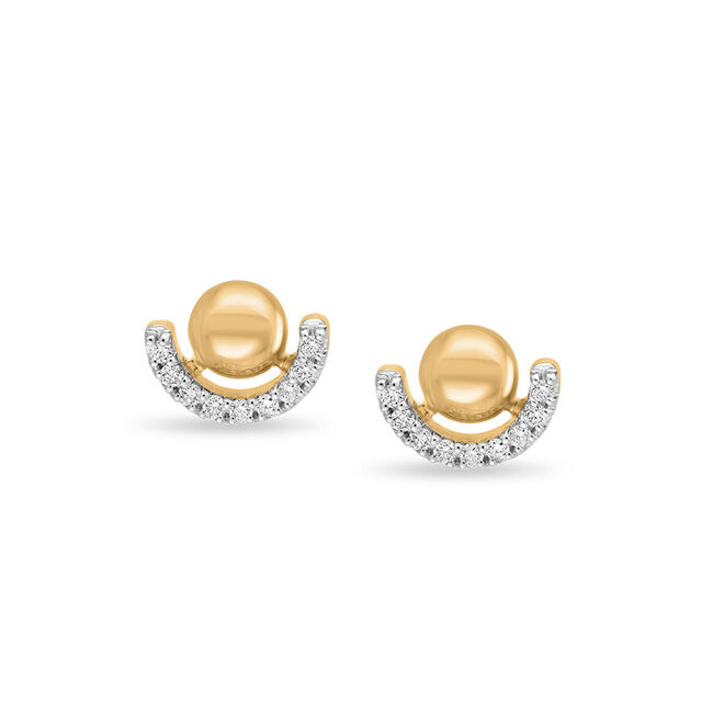 14 KT Yellow Gold Half Circle Diamond Stud Earrings,,hi-res view 1