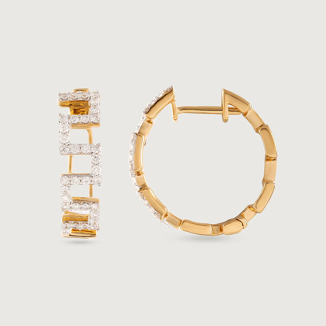 Geometric Bold Gold & Diamond Hoop Earrings,,hi-res image number null