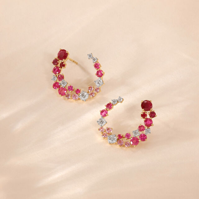 Radiant Graduated Sapphire and Ruby Stud Earrings,,hi-res image number null