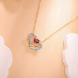 Interconnected Heart 14KT Gold Diamond & Pink Garnet Pendant & Chain,,hi-res view 1