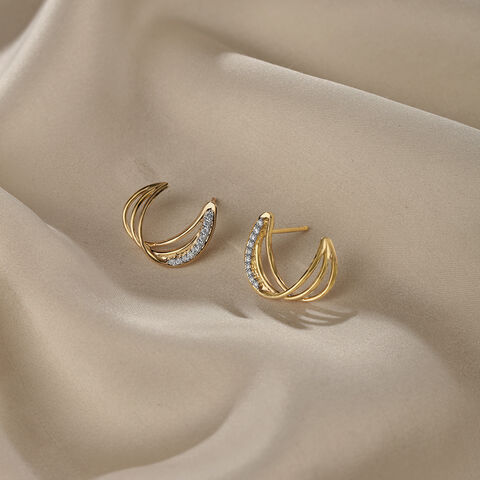 Flowing Rivulet 14 Kt Gold & Diamond Stud Earrings