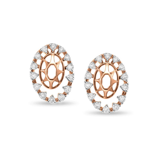14kt Bespoke Oval Rose Gold Diamond Studded Stud Earrings,,hi-res image number null