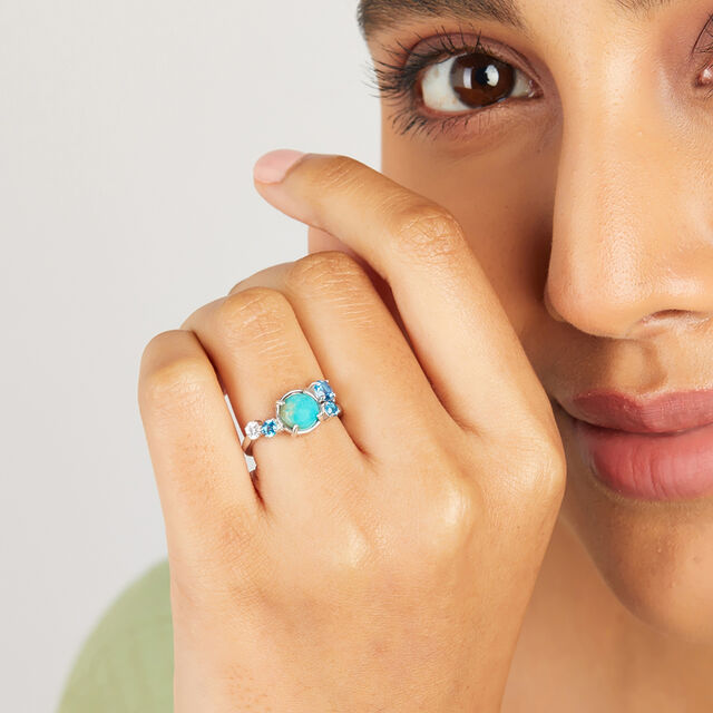 Sea Sparkle Silver Finger Ring,,hi-res image number null