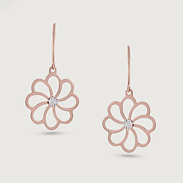 Graceful Petal Gold & Diamond Drop Earrings,,hi-res image number null