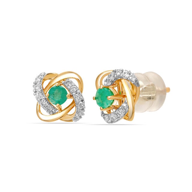 14KT Yellow Gold Radiant Ripples Emerald and Diamond Earring,,hi-res image number null