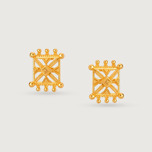 Whirls of Warli 22KT Gold Stud Earrings,,hi-res image number null