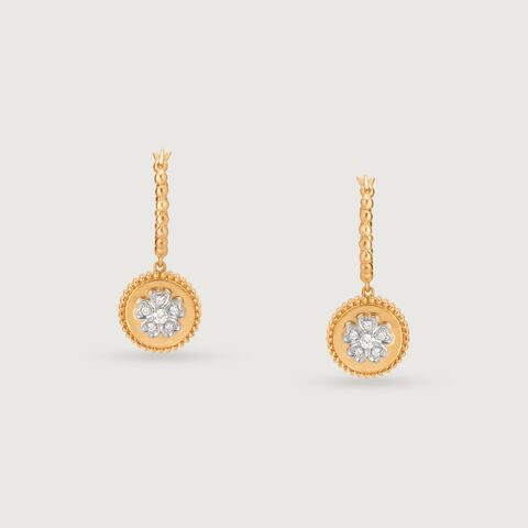 Vintage Medallion 14 Kt Gold & Diamond Hoop Earrings