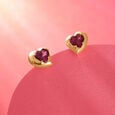 Valentine's Veil 14KT Gold & Pink Garnet Stud Earring,,hi-res view 1