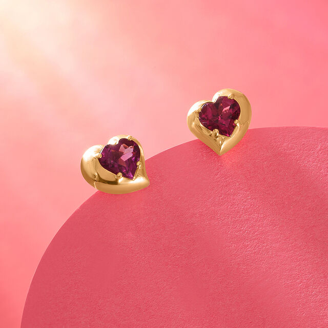 Valentine's Veil 14KT Gold & Pink Garnet Stud Earring,,hi-res image number null