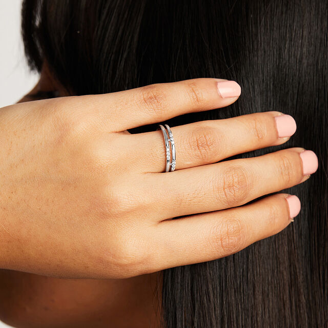 Dual Glam Silver Finger Ring,,hi-res image number null