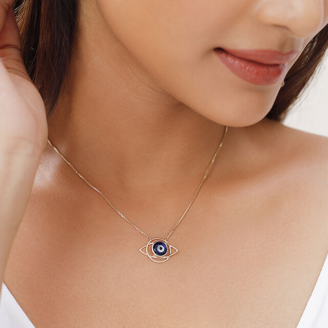 14KT Yellow Gold Geometric Evil Eye Necklace,,hi-res image number null